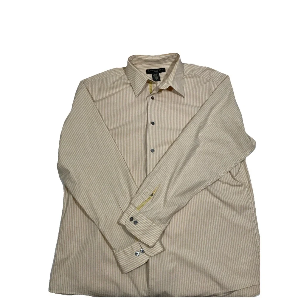 Banana Republic Men Button up Long Sleeve Shirt Size XL‎  Yellow White Line G36
